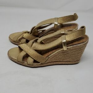 Merona Woman's Gold Espadrilles  Strappy Wedge size 8.5 Sandals